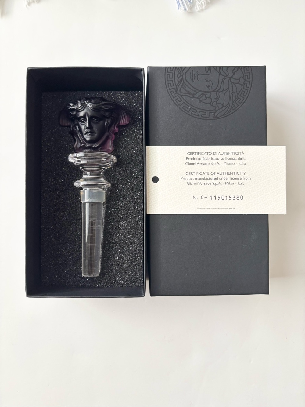 NWT VERSACE Purple Medusa Bottle Stopper w/ Clear Stem and AUTHENTICITY CARD